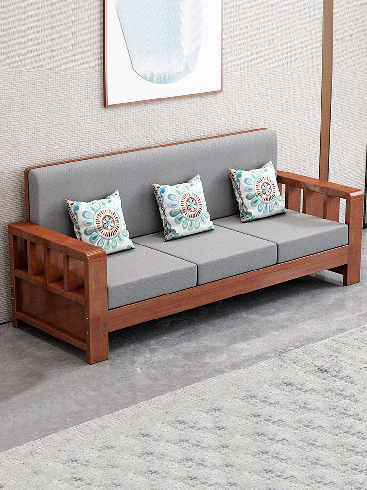 New Chinese Style Solid Wood Sofa Furniture Combination Rural Living Room Large and Small Sizes All Solid Wood Modern Simple Winter and Summer Dual-Use