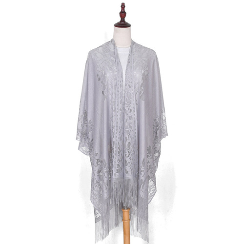 New Spring and Autumn Elegant Lace Openwork Scarf Solid Color Tassel Women's Universal Long Scarf Clothing Sun Protection