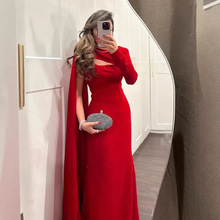 2025春跨境欧美中东外贸女装独立站亚马逊性感包臀单肩飘带晚礼服