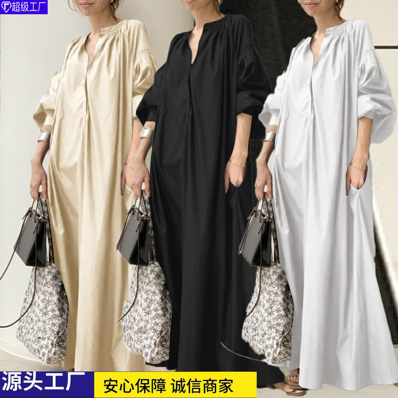 2025 Cross-border New Cotton and Linen dress Japanese Simple Loose Casual Long Dress plus size Women's dress 2025 Cross-border New Cotton and Linen dress Japanese Simple Loose Casual Long Dress plus size Women's dress