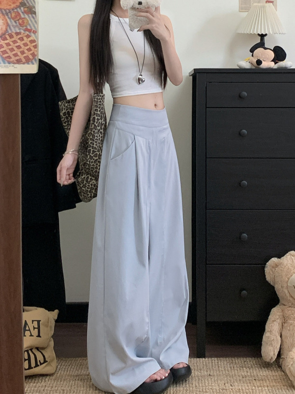 韩系垂感阔腿裤女2025秋季新款高腰宽松显瘦休闲裤设计感拖地裤潮|undefined