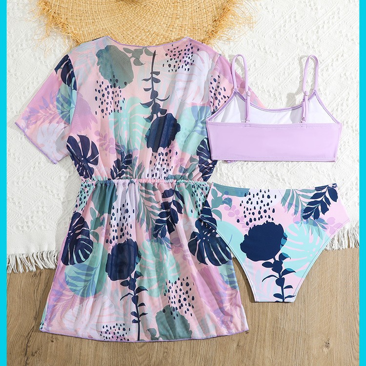 Dreiteiliger Kinder-Badeanzug mit Print, Bikini-Cover-Up von Huludao für Mädchen im Alter von 3-7 Jahren_voghion.com