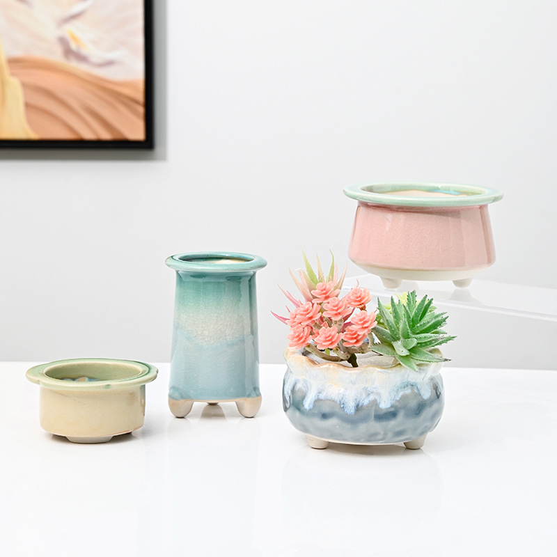 Macetas carnosas agrietadas en hielo, cerámica doméstica, arcilla transpirable, cerámica gruesa, control de raíces, pilas viejas, lavabo especial, liquidación, venta al por mayor