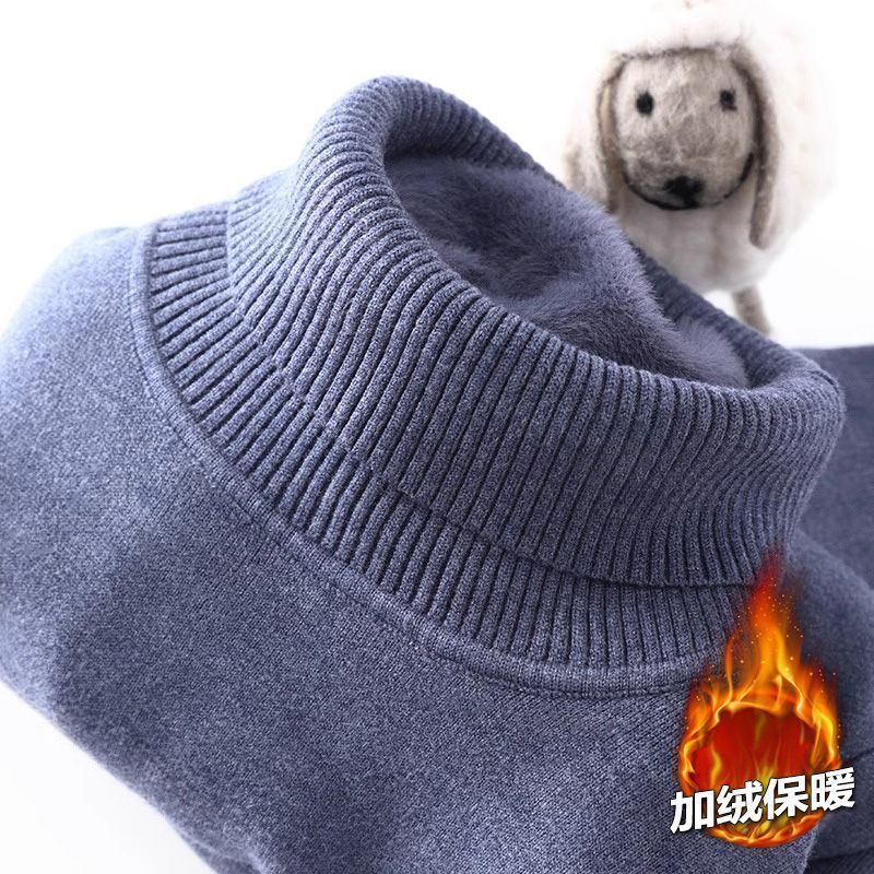 一体绒毛衣男士秋冬季加绒高领休闲打底衫保暖新品衫毛衫线衣/