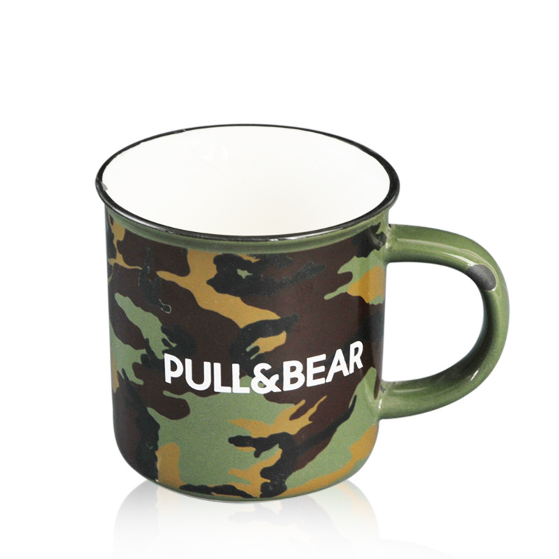 Color exterior, blanco interior, taza de cerámica vieja, taza de cerámica esmaltada de imitación, logotipo impreso, taza nostálgica de comercio exterior, bricolaje