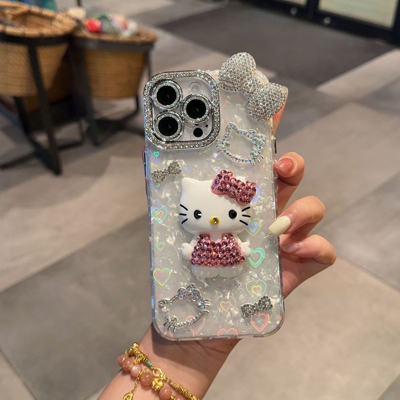 贝壳纹适用苹果17promax闪钻13pro立体kt猫iPhone15/16pro手机壳|undefined