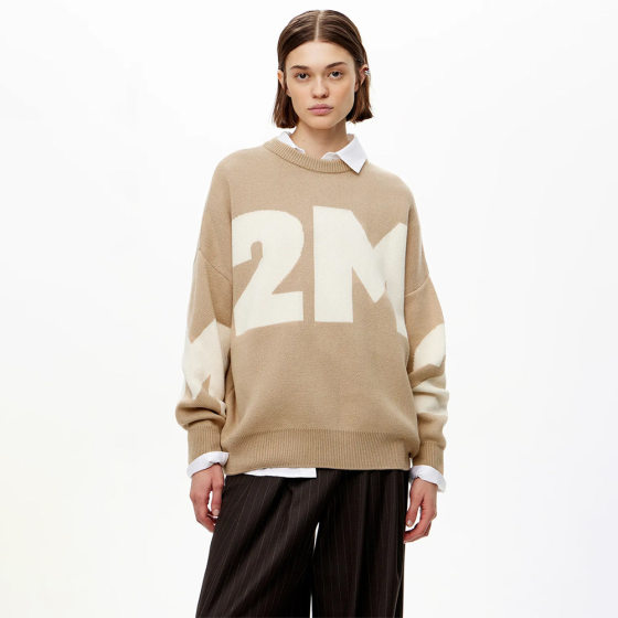 Cross-border Letter Sweater European and American 2024 Autumn and Winter Knitted Fashion All-match Color Contrast Elegant Round Neck Loose Letter Sweater