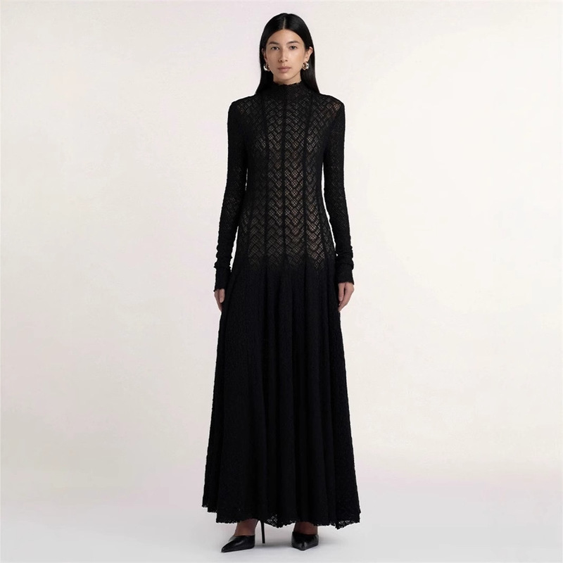 25 Spring/Summer Vietnamese Designer Goddess Style Elegant Simple Solid Color Slim Fit Flared Flowing Versatile Long Dress