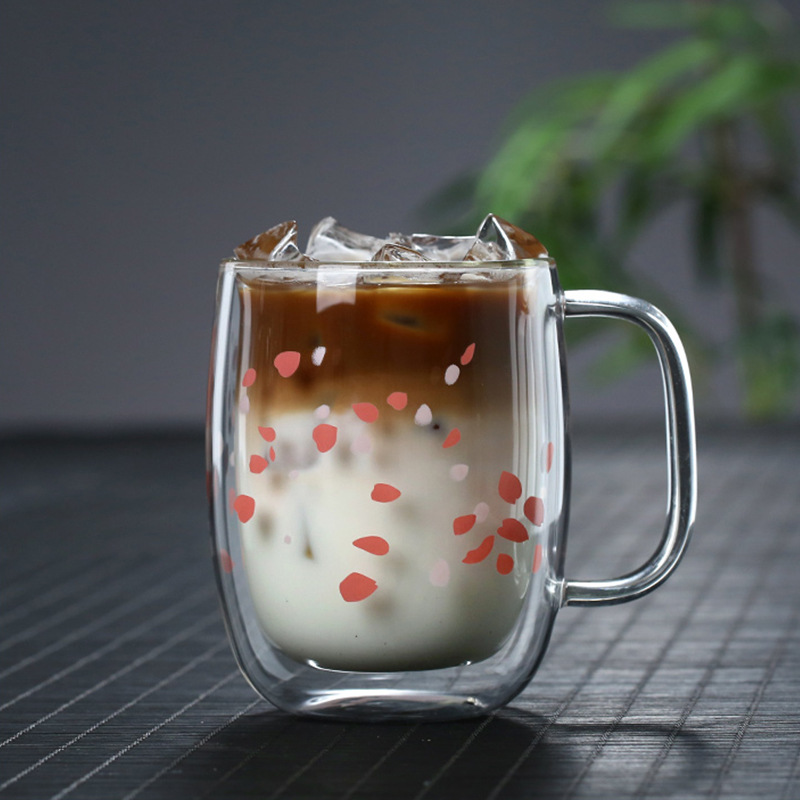 Double -layer with glass cup breakfast milk fruit juice coffee cup…