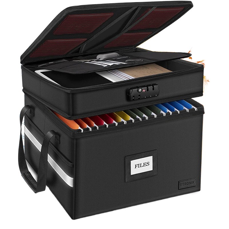 Caja de almacenamiento ignífuga para archivos escolares, doble capa, almacenamiento de datos y documentos importantes, plegable, impermeable, con tapa, Jiesi, stock especial.