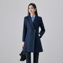 藏蓝色毛呢女大衣酒店物业销售工作服女大衣保暖呢子女外套职业装