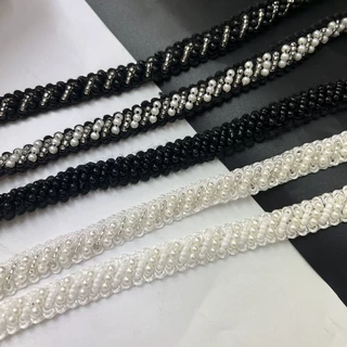 厂家批发1cm织带小香风珍珠条码  汉服帽子配件服装饰品手工材料