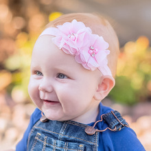 ins欧美纯色婴儿发带 花朵雪纺水钻碎花发带 儿童花朵发带发饰