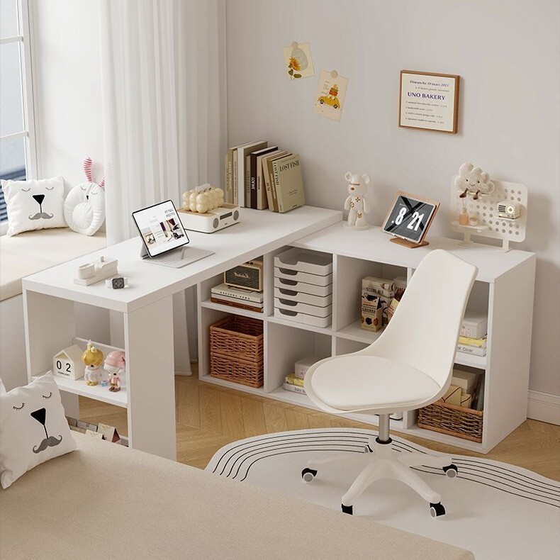 Corner desk, L-shaped desk, bookshelf integrated desk, bedroom computer desk, student home writing desk