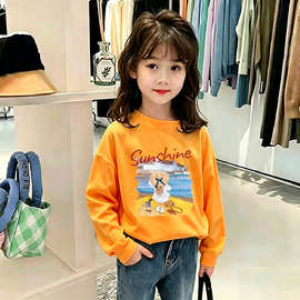 春秋夏装时尚中小童纯棉上衣新款儿童装打底衫女童卡通长袖体t恤