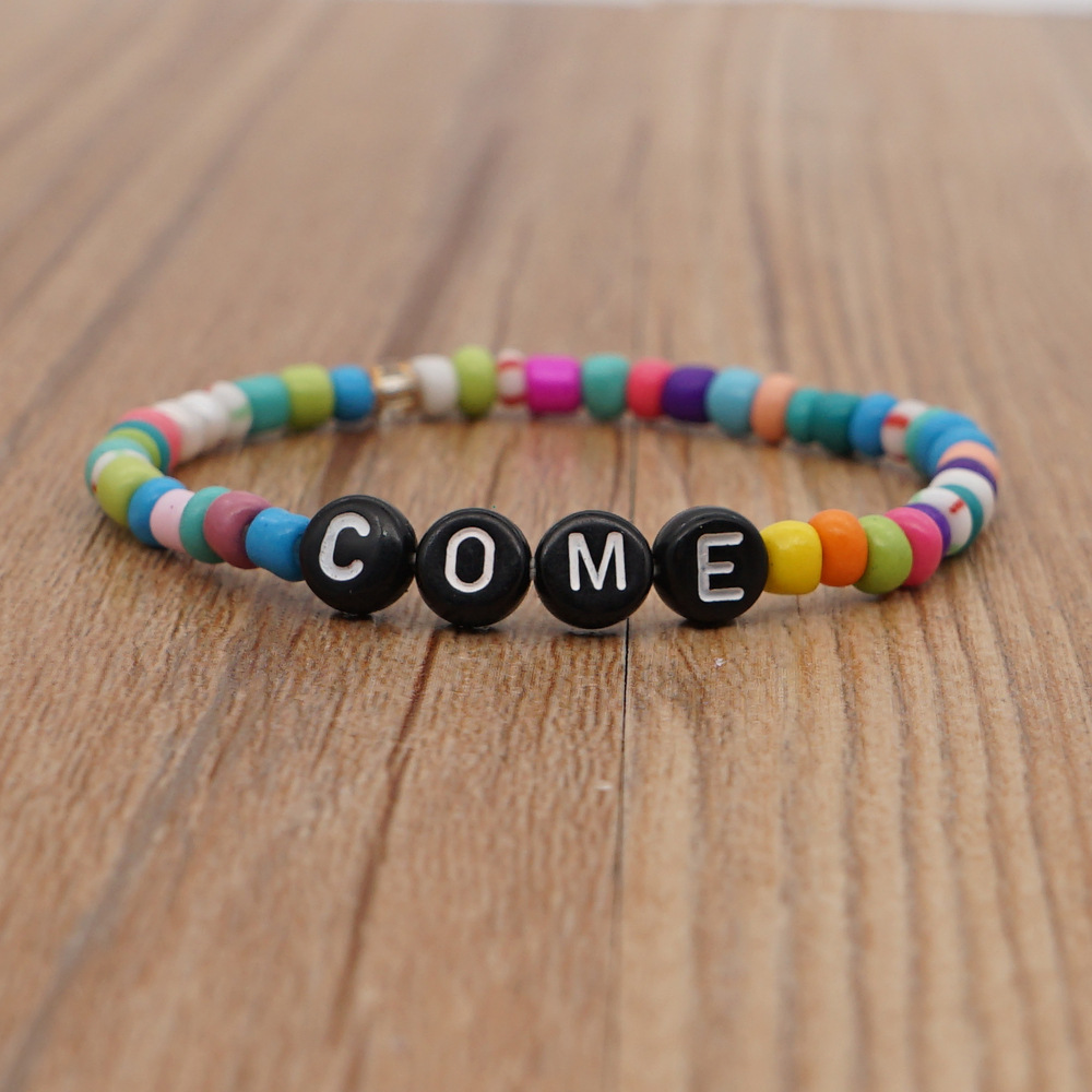Bohemian Glass Colored Millet Beads Letter Beaded Small Bracelet display picture 46