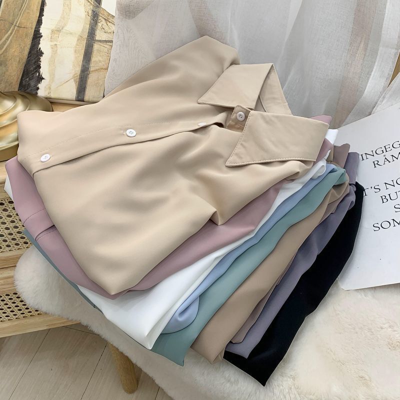 Elegant and Elegant Morandi Long-sleeved Net Edition Shirt Women's Early Spring and Autumn Loose Draped Casual Shirt All-match Top
