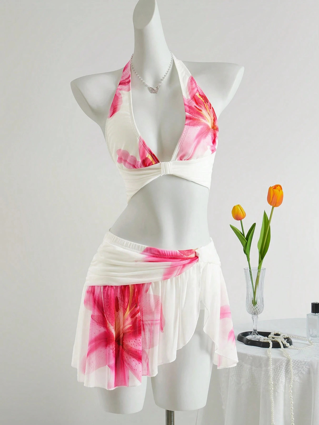 Zweiteiliger Damen-Badeanzug, grenzüberschreitender E-Commerce, feminin, sinnlich, bedruckte Mesh-Einsätze, figurformendes Design, Bikini 2025_voghion.com