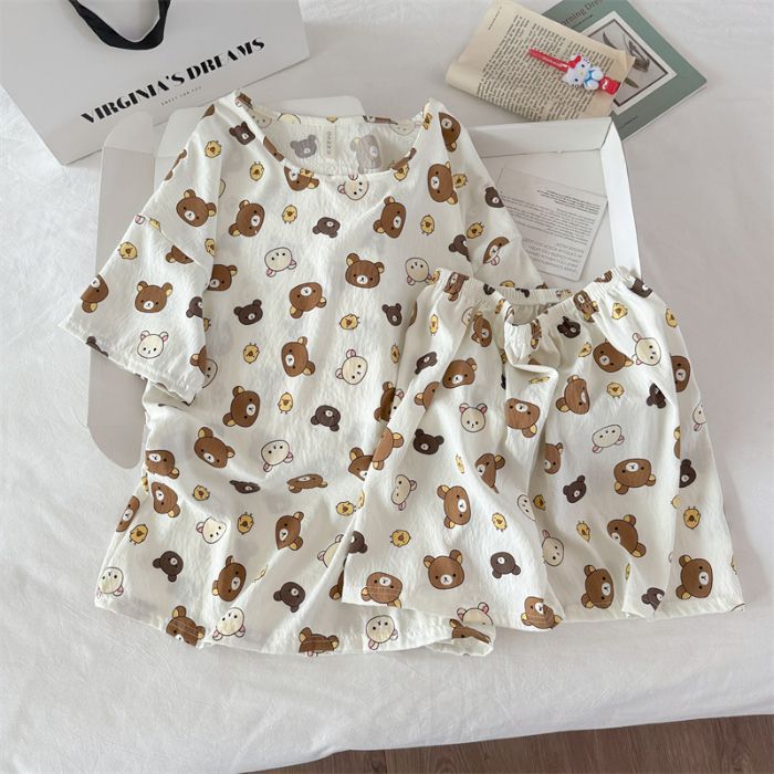 Venta al por mayor transfronteriza de pijamas vietnamitas verano femenino dibujos animados coreanos dulce y lindo estudiante estampado cuello redondo nube algodón estilo ins