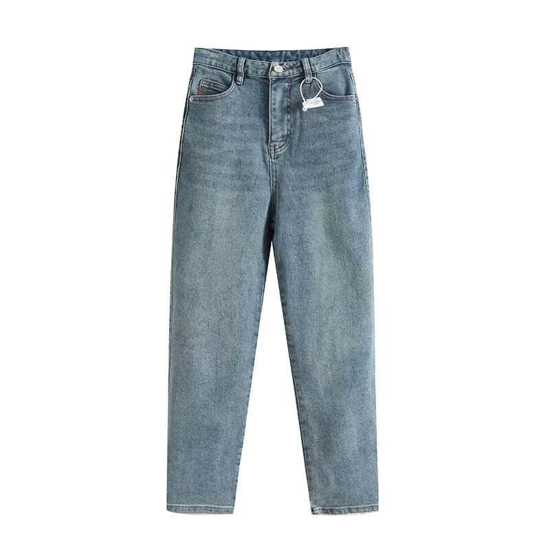 8887-25 Summer New Style American Fashion Casual Hem Rear Slit Elastic Small Feet Nine-Point Pants Jeans