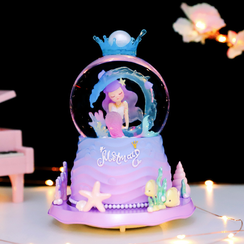 マーメイドプリンセス城クリスタルボールオルゴール回転トロイの木馬オルゴール女の子誕生日プレゼントクリエイティブおもちゃ|undefined