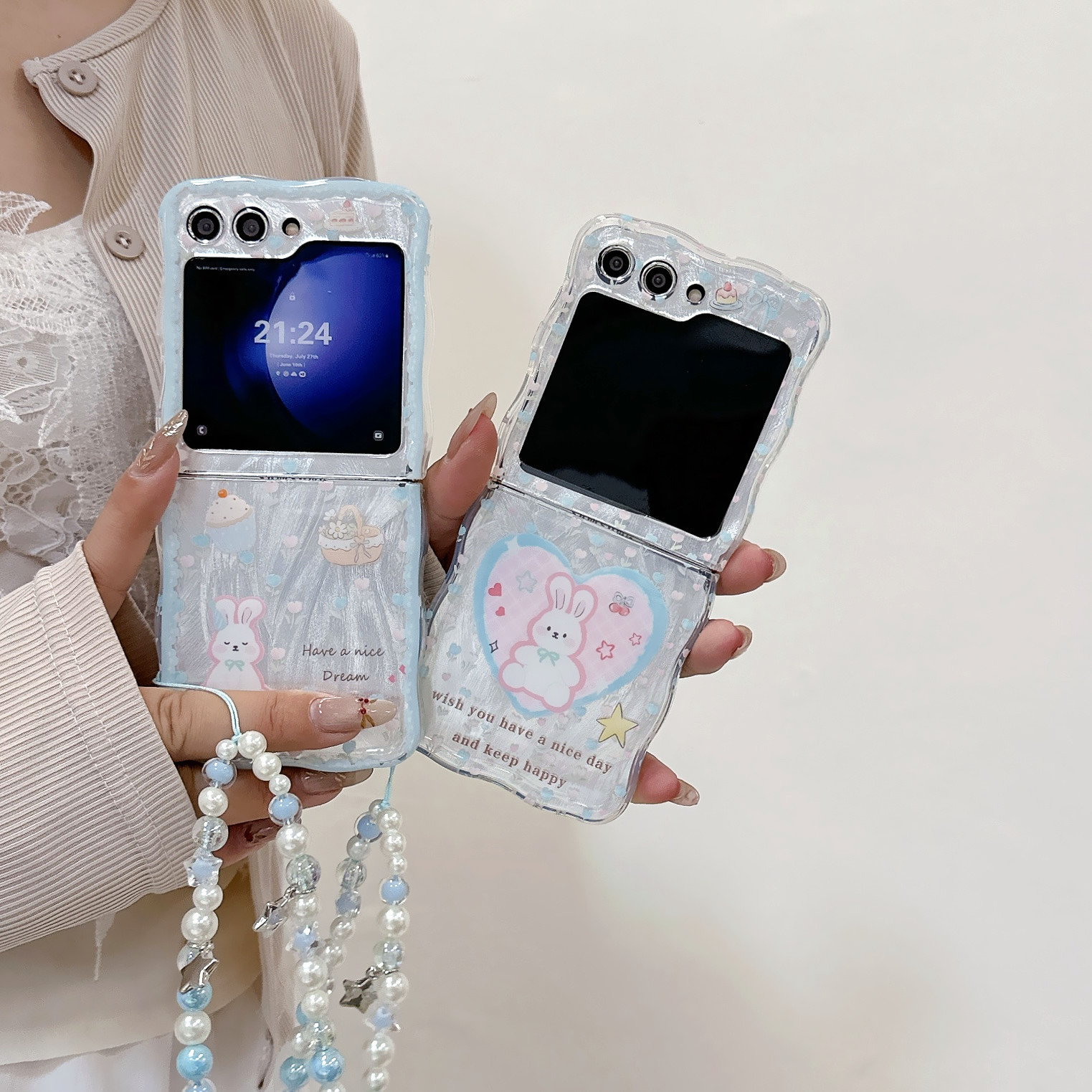 Feather Yarn Love Rabbit Phone Case for Samsung Galaxy ZFlip5 zflip34 Folding Screen Protective Case_voghion.com