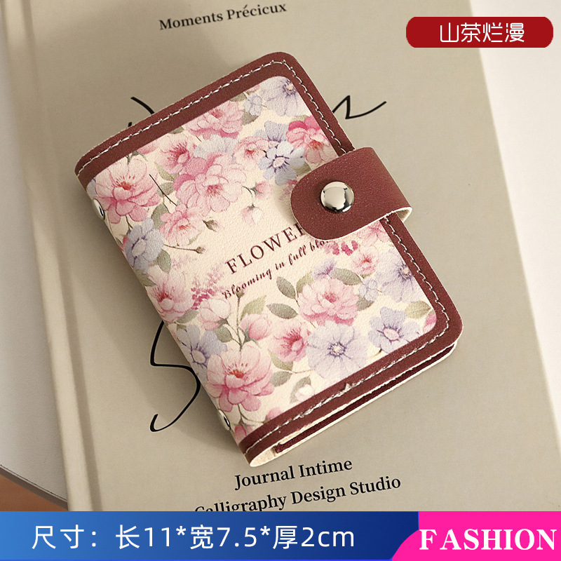 新しい花柄油絵カードバッグ女性のレトロなスタイルマルチカードスロット銀行カードバッグ ID バッグ女性の大容量カードバッグ|undefined