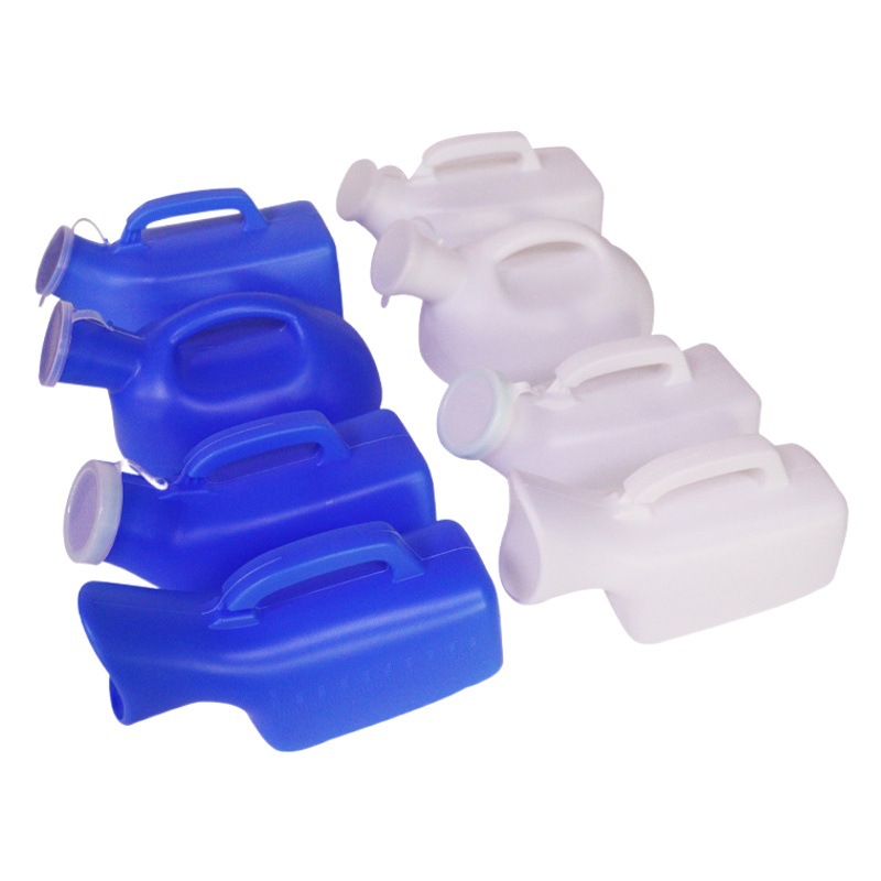 Nursing Urinal for Men, Plastic Commode, Blue and White with Lid, Large Capacity Urinal for the Elderly