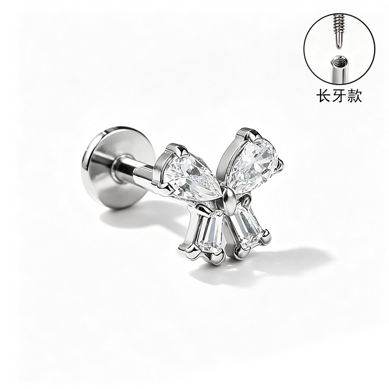 F136 Titanium Alloy Ear Studs, Carved Long Tooth Ear Bone Studs, Zirconia Lip Studs, G23 Titanium Body Piercing Jewelry detail image 15