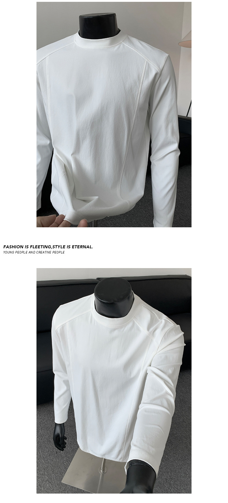 White Oversized Crewneck Sweatshirt For Men Autumn Cleanfit Style_voghion.com