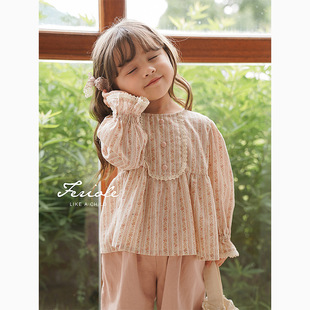Jella Children's Clothing Girls' Palace-Style Shirt 2025 Autumn Children's French Floral Doll Shirt Long-Sleeved