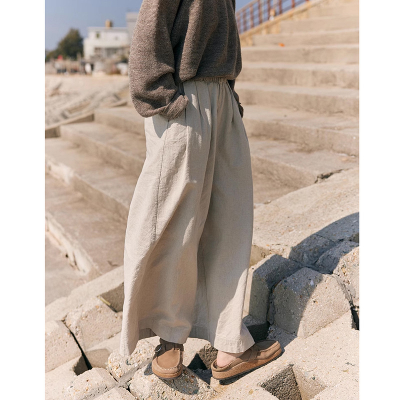 2025 Early Autumn New Style Fine Soft Linen Artistic Primary Color Wide Leg Casual Pants
