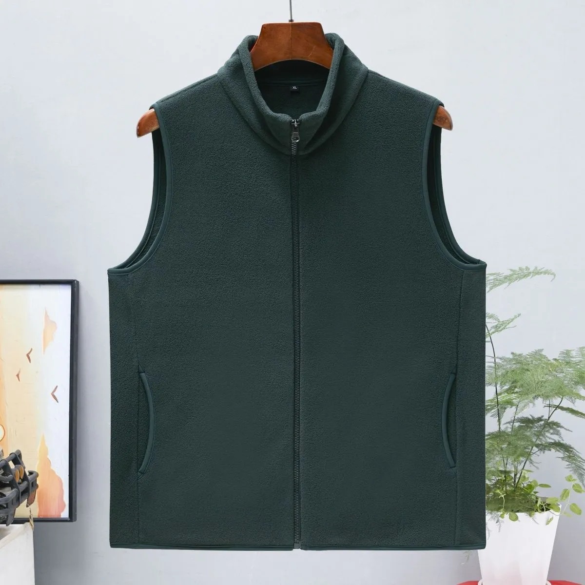 Doble cara agitando chaleco de cuello de terciopelo hombre y mujer invierno cálido y terciopelo grueso cardinera con cremallera chaleco de hombro chaqueta
