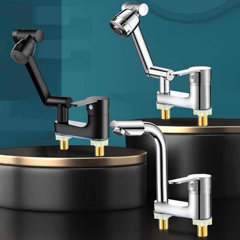 Hot and Cold Faucet for Bathroom Countertop Basin, All-Copper Hot and Cold Sink with Double Holes, Lucky Cat Design