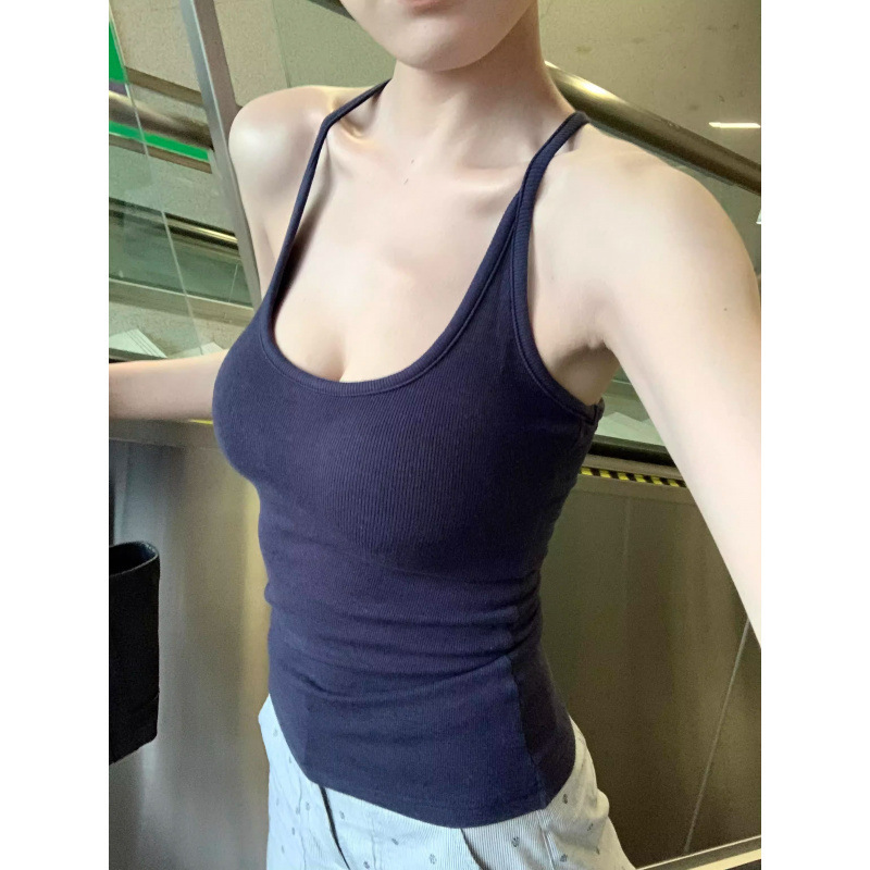 260g Rayon Halter Top with Chest Pads, Slim Fit, Backless, Sleeveless Undershirt