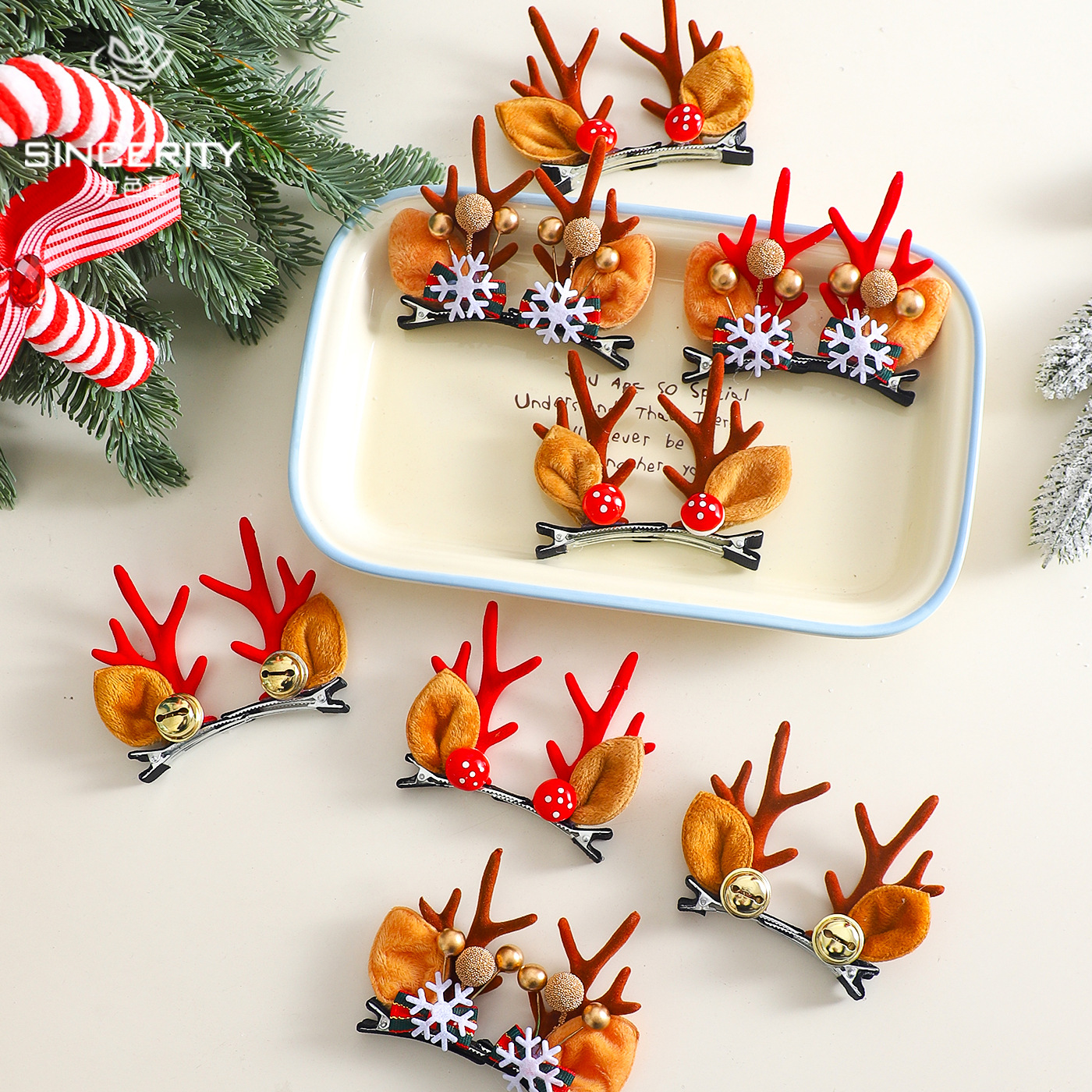 Decoración de árbol de Navidad de siete colores cordier corno de ciervo clips ornamentos embalaje de flores floral florista diy