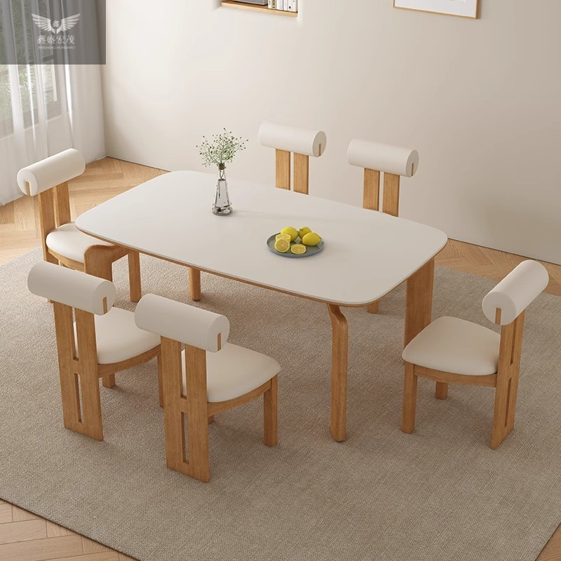 Madera maciza tronco estilo medieval nórdico crema mesa de comedor de piernas de elefante combinación mesa de comedor de tablero de roca estilo japonés rectangular doméstico