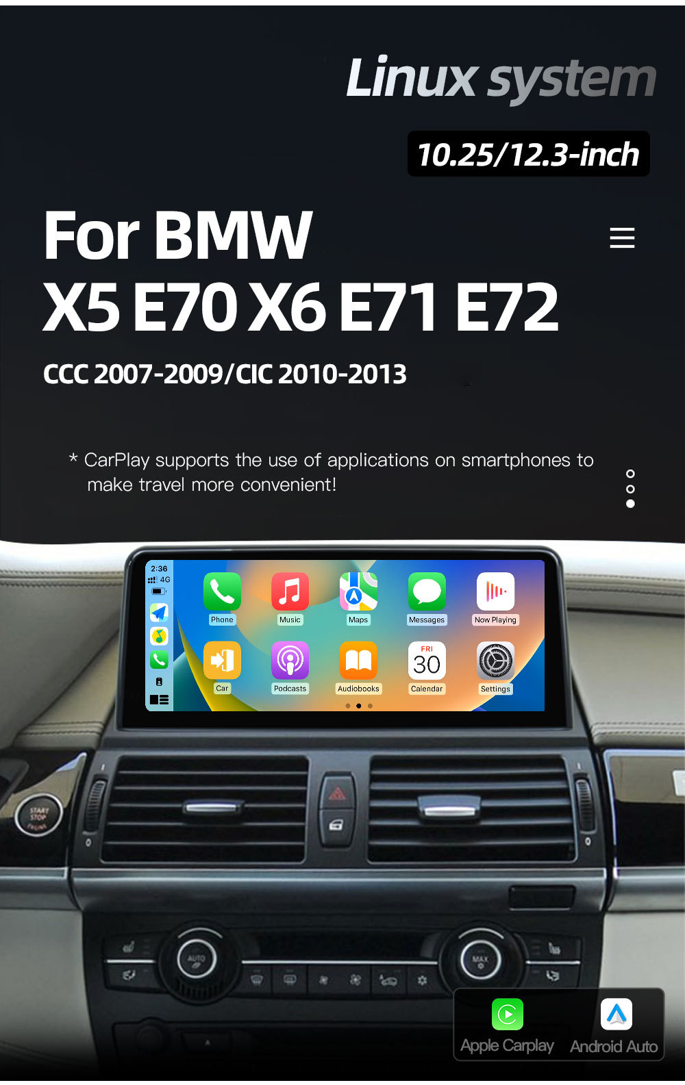 Car-Mounted Central Control Large-Screen Navigation System Suitable for Bmw X5 E70 X6 E71 Wireless Carplay Player