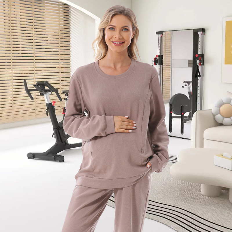 妊婦ファッション春秋服セットは2025気質の衛衣を着ています。|undefined