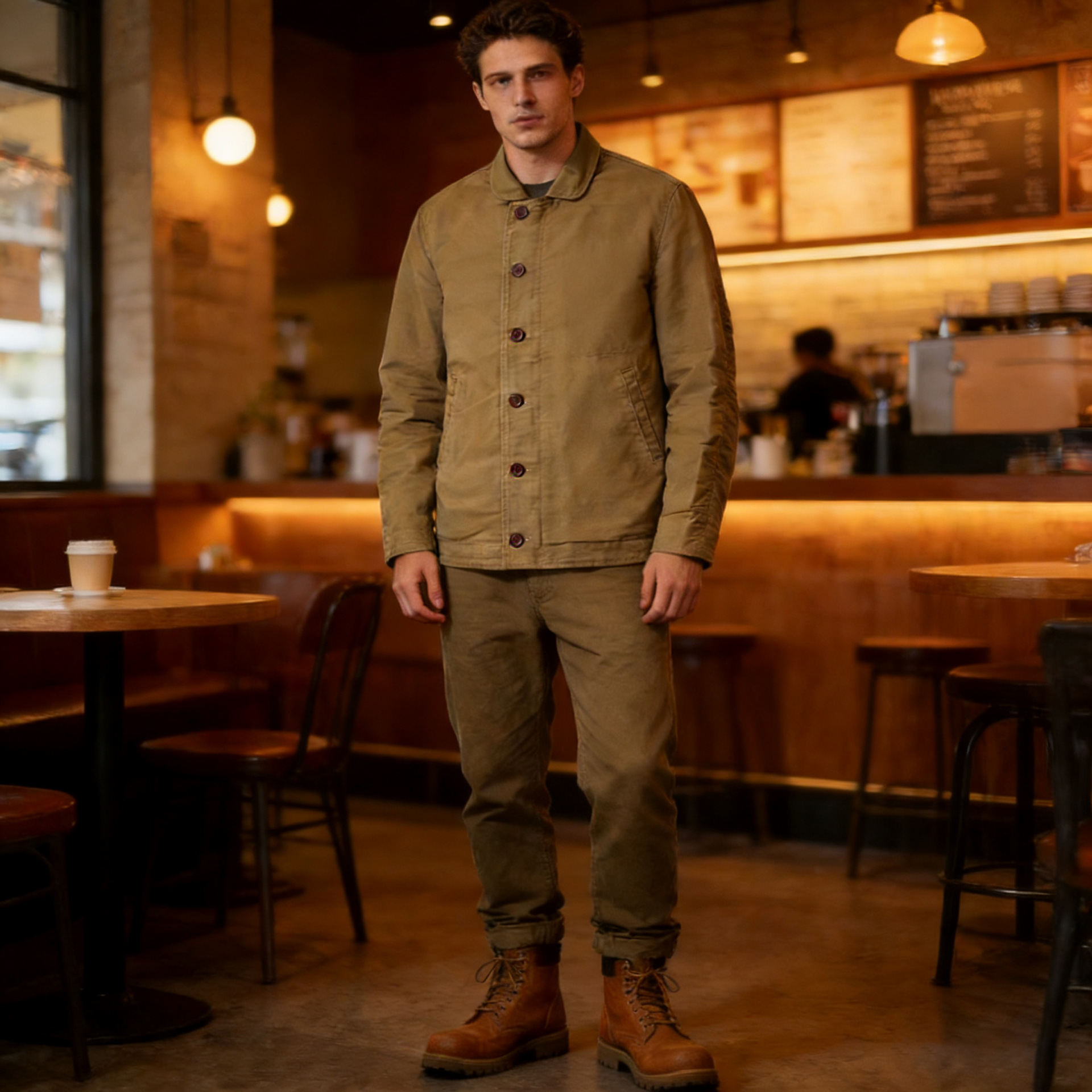 Nueva Okonkwo pesado retro mole cuero Apple collar chaqueta ameikaji arruga abrigo de los hombres