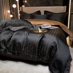 Luxury retro style black gold 120 jacquard cotton bed four-piece cotton 100 high-grade autumn and winter quilt cover