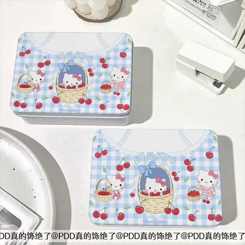 かわいいチェック柄ハローキティインブリキボックス収納ステッカーグカスターアルバムフォトカードデスクトップ収納ハンドブック|undefined