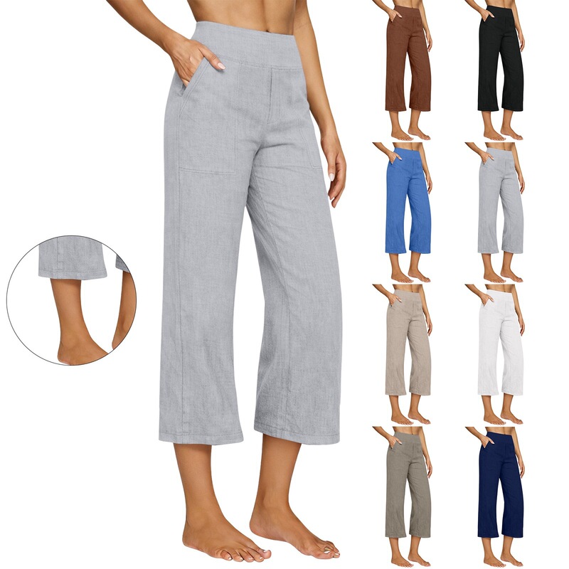 2026 Cross-Border European and American New Cotton and Linen Pants Early Spring Women's Loose High-Waisted Wide-Leg Pants Fashion Trendy Cropped Pants 2026 Cross-Border European and American New Cotton and Linen Pants Early Spring Women's Loose High-Waisted Wide-Leg Pants Fashion Trendy Cropped Pants