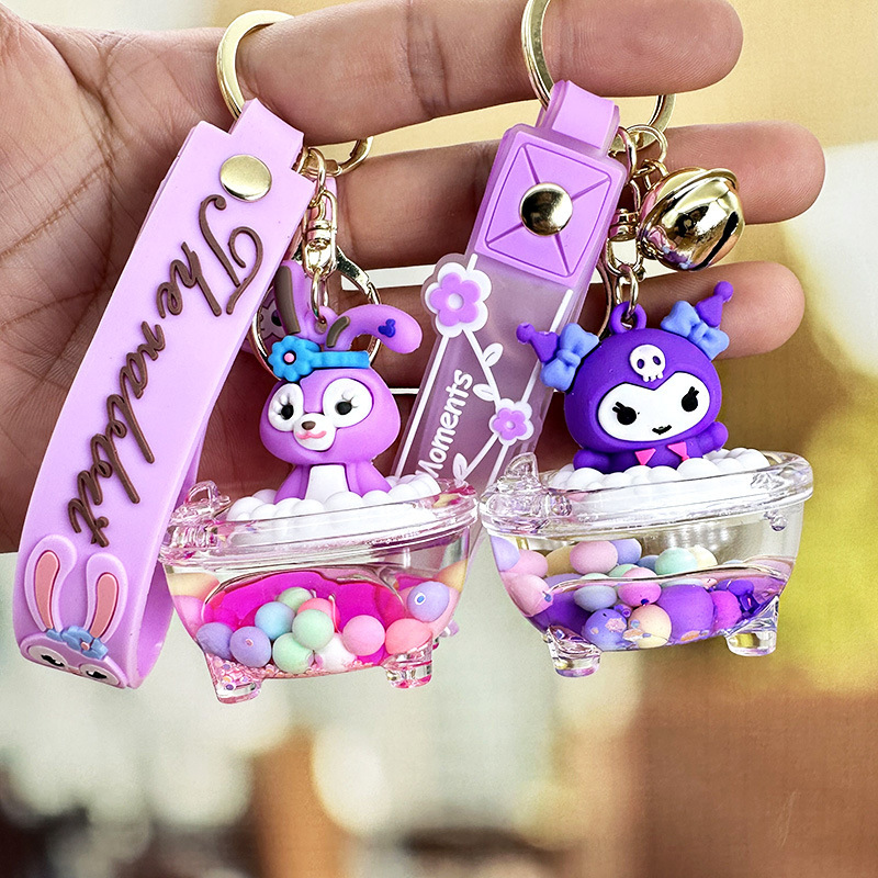 Sanrio Cartoon Quicksand botella llavero creativo exquisito de las mujeres mochila colgante pequeña joyería aceite llavero colgante