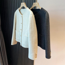 短款羊毛双面呢大衣通勤气质厚外套女新款小个子小香风名媛外套女