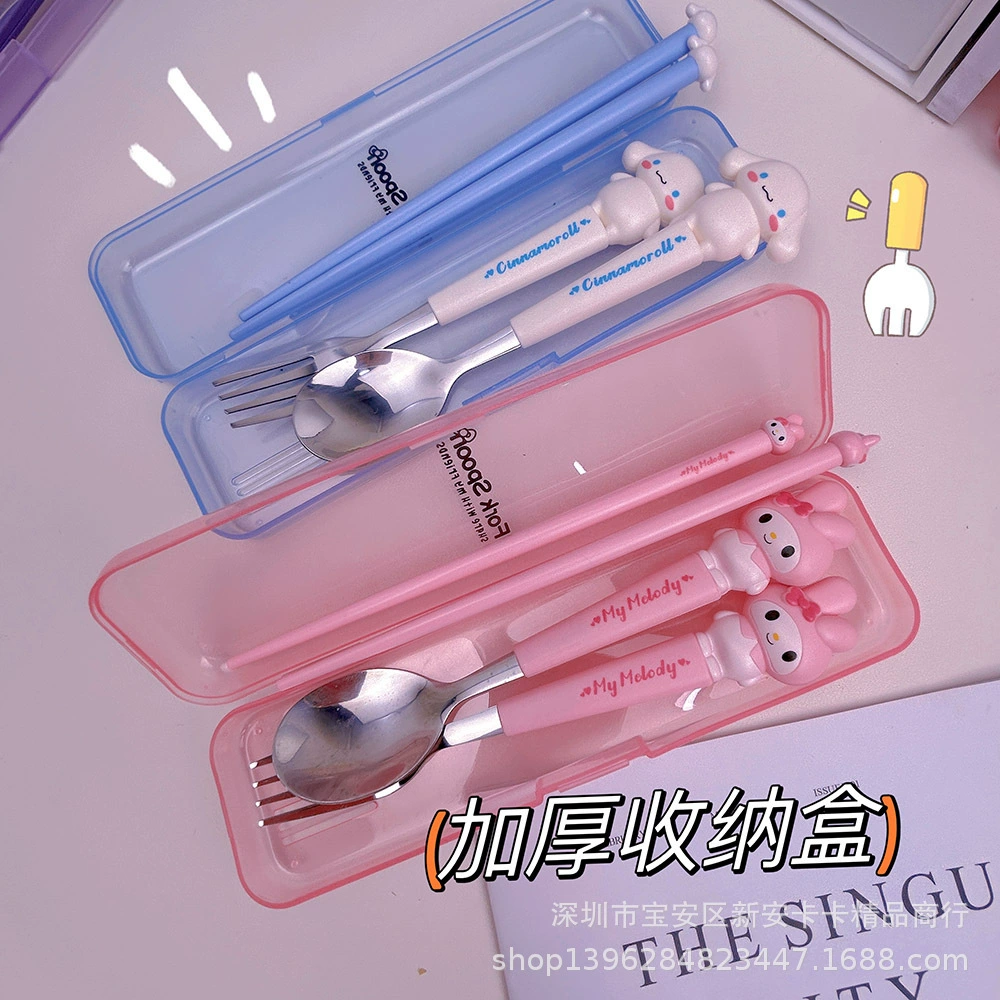 Sanrio, cute tableware, set for elementary school students, chopsticks stainless steel, 3 piece set, increased thickness