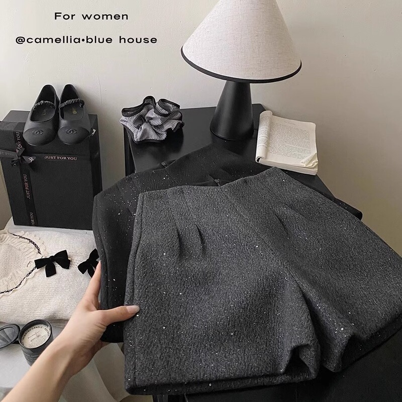 Fine Glitter Starry Sky Woolen Material Bud Shorts Women's Spring & Fall Large Size Slimming Look Wide Leg A-Line Suit Boots Pants