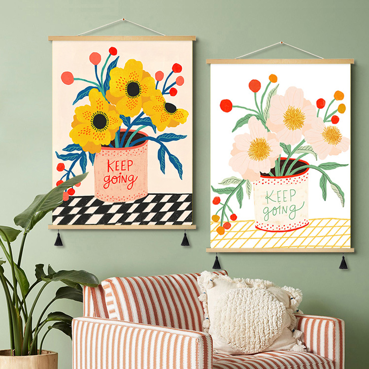 Fresh Nordic Floral Scroll Fabric Wall Art Children's Room Classroom Wall Painting Bedroom Headboard Decorative Painting