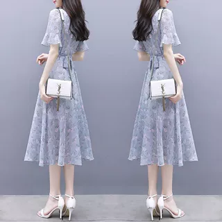 翠花冰丝连衣裙2025新款夏季仙女超仙森系收腰显瘦气质法式女神范