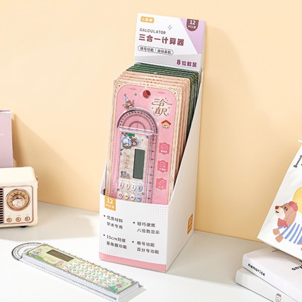 Personalidad creativa con regla de computadora calculadora semicircular tripla calculadora de dibujos animados mini brújula
